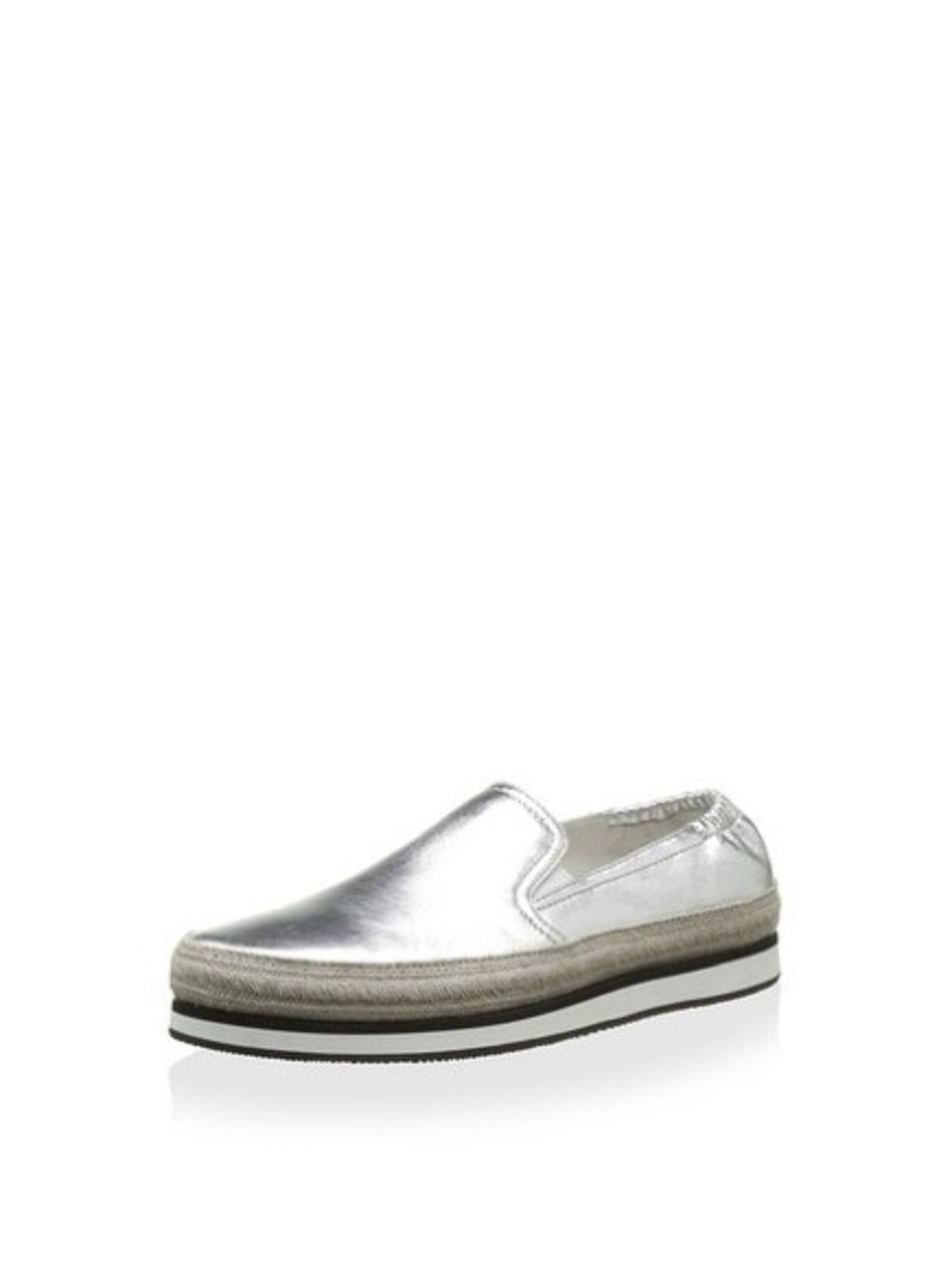 PRADA Silver Metallic Leather Platform Espadrille Slip On Loafers 38